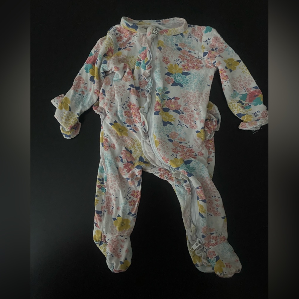 Little Me Floral Footie One Piece - White, Pink, Yellow